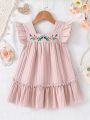 Baby Girls' Dress With Flower Embroidery, Lotus Leaf Edge & Textured Decoration