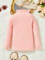 Baby Girls' Stand Collar Striped Sweater With Long Sleeves