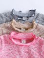 SHEIN Kids QTFun 3pcs Young Girl Marled Knit Lettuce Trim Mock Neck Tee