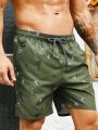 Men's Plus Size Drawstring Waist Palm Tree Printed Beach Shorts