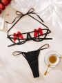 Classic Sexy Plus Size Women's Butterfly Knot Decor Hollow Out Sexy Lingerie Set