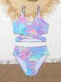 Big Girls' Colorful Leopard Pattern Bikini Set