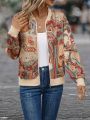 Paisley Print Zip Up Bomber Jacket