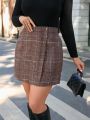 SHEIN Privé Plus Size Elegant Plaid Skirt