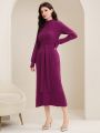 SHEIN Modely Women's Stand Collar Belted Long Sweater Dress