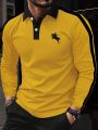 Manfinity Homme Men's Plus Size Striped Pattern Printed Long Sleeve Polo Shirt