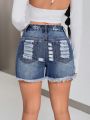 Women'S Flag, Star, Stripe Print Frayed Hem Denim Shorts