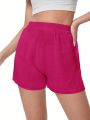 SHEIN Swim Basics 1pc Women's Solid Color Elastic Waist Cover Up Shorts