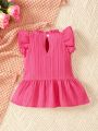 Baby Girl Bow Front Ruffle Trim Smock Dress