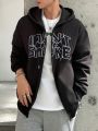 DAZY Men's Letter Printed Zipper Front Hoodie Sweatshirt