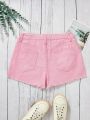 SHEIN Teen Girls' Frayed Ripped Denim Shorts