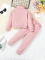 2pcs/Set Toddler Girls' Zipper Sweatshirt With Fake Pocket On Chest And Solid Color Pants Outfits For Autumn And Winter