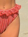 SHEIN Swim Vcay Women'S Striped Bikini Bottom With Frilled Trim