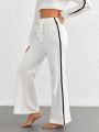 SHEIN Leisure Contrast Tape Side Knot Front Wide Leg Lounge Pants