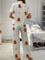 Ladies' Pajama Set With Bear And Letter Print