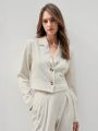 Anewsta Ladies' Suit Set With Single-breasted Blazer And Slightly Pleated Pants