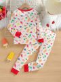 Toddler Girls' 2pcs/set Cartoon Printed Long Sleeve Top And Pants Homewear Outfit