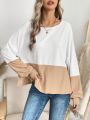 SHEIN LUNE Women's Color Block Round Neck Batwing Sleeve T-shirt