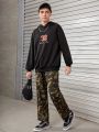 SHEIN Teen Boy Camo Print Drawstring Waist Pants