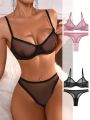 SHEIN Women's Mesh Splice Lingerie Set