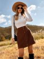 SHEIN LUNE Buttoned Corduroy Straight Skirt