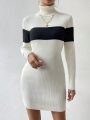 SHEIN Frenchy Women's Color Block Turtleneck Sweater Dress