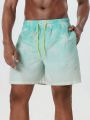 Men'S Palm Tree Print Shorts With Gradual Color And Diagonal Pockets For Beach