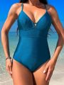 Women's Shiny Hollow Out One-Piece Swimsuit With Thin Straps