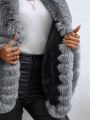 SHEIN Essnce Fuzzy Trim Batwing Sleeve Fuzzy Panel Cape Cardigan