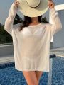 SHEIN Swim Vcay Plus Size Women'S Split Hem Long Sleeve Cover Up With Side Slit