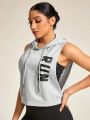 Daily&Casual Letter Print Sleeveless Hooded Drawstring Sports Hoodie