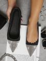 Faux Suede Rhinestone Detail Slip On Flats