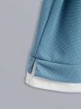 SHEIN Kids SUNSHNE Tween Boys' Texture-Press Patch Print Casual T-Shirt Shorts Hat 3pcs/Set