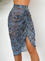SHEIN Swim BohoFeel Women's Flower Pattern Side Slit Midi Skirt