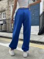 Women's Blue Printed Elastic Cuff Loose Sweatpants