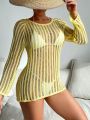 SHEIN Swim Vcay Solid Color Sheer Mesh Cardigan