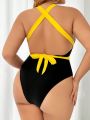 SHEIN Swim Vcay Plus Size Color Blocked One Piece Swimsuit 2pcs Set