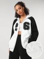 GraceKreations Women's Contrast Color Letter Printed Hooded Jacket