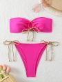 SHEIN Swim BAE Color Block Halter Straps Two-Piece Bikini Set For Women