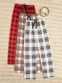 3pcs Women'S Plaid Pattern Bowknot Decor Long Pajama Pants Set