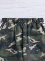 Teen Girls' Letter Printed Hoodie And Camouflage Pants Set