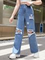 SHEIN Teen Girl Ripped Straight Leg Jeans