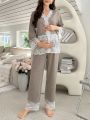 Maternity Lace Splicing Long Sleeve Pajama Set