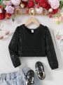 Young Girl Sequin Decor V Neck Blouse