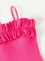 Little Girls' Ruffled One-piece Swimsuit With Spaghetti Straps