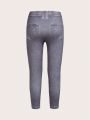 Young Girl Denim-Look Printed Leggings