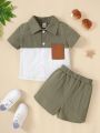 Baby Boy Contrasting Colored Short Sleeve Shirt And Shorts Set