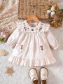 Baby Girl Floral Embroidery Flounce Sleeve Ruffle Hem Dress