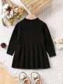 Baby Girl Mock Neck Pleated Hem Button Detail Sweater Dress