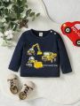 Baby Boys' Cartoon Car Print Round Neck Long Sleeve Base Shirt